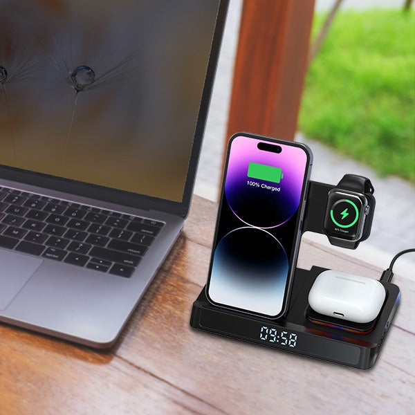 Wireless charging four in one folding clock charging dock suitable for wireless charging of Apple 14 mobile phones and watches - Free Shipping - Aurelia Clothing