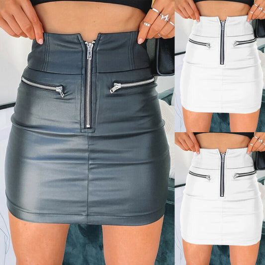 Womens PU Leather Zipper Skirt High Waist Pencil Evening Party Club Wear Bodycon Short Mini Skirt - Free Shipping - Aurelia Clothing