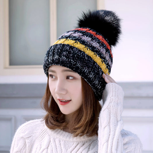 Wool ball warm knitted hat - Free Shipping - Aurelia Clothing