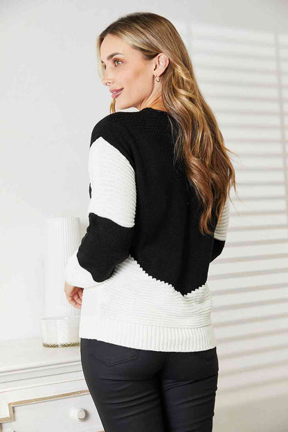 Woven Right Two-Tone Openwork Rib-Knit Sweater - Free Shipping - Aurelia Clothing