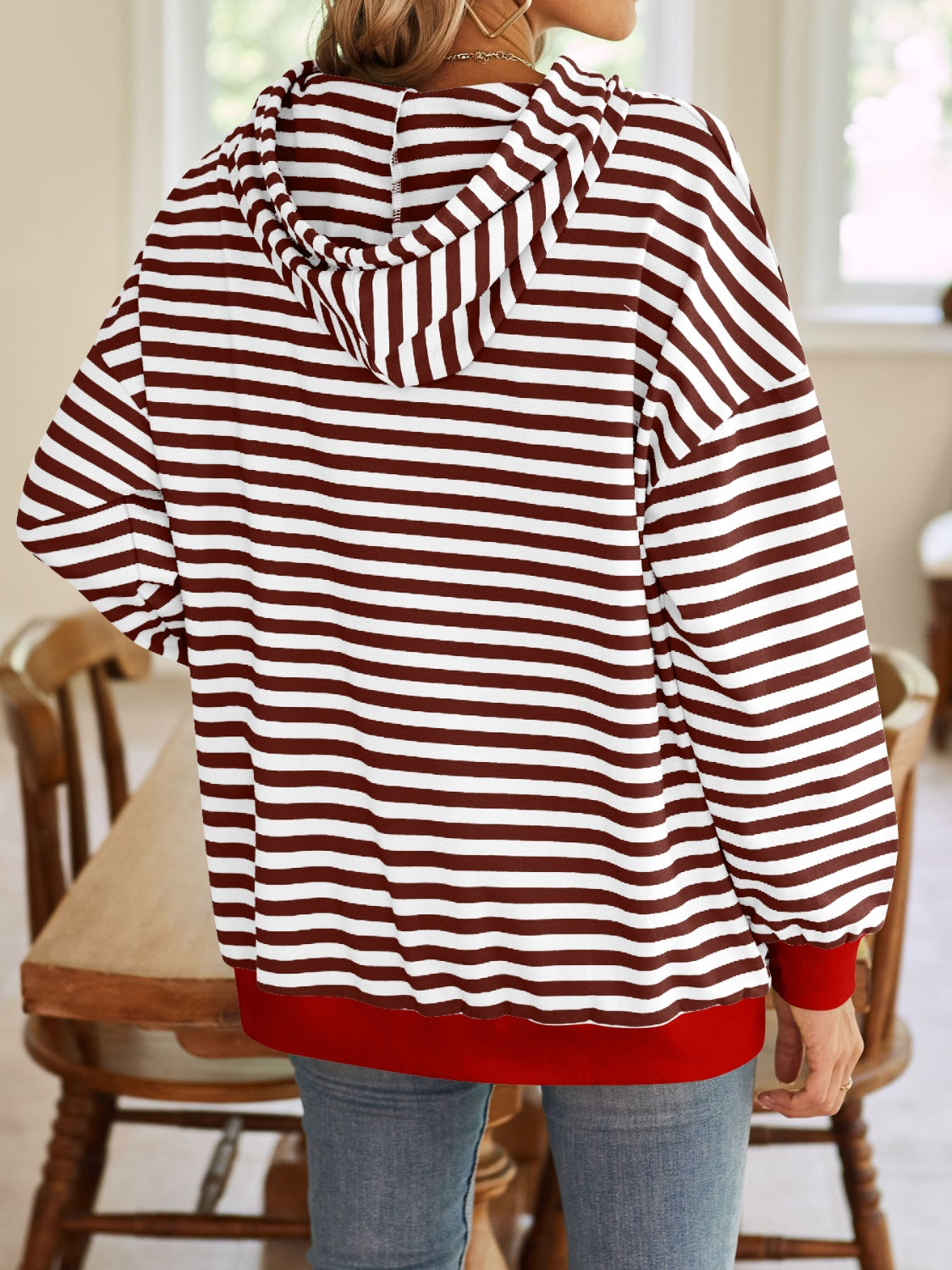 Lovelet Drawstring Striped Long Sleeve Hoodie - Aurelia Clothing