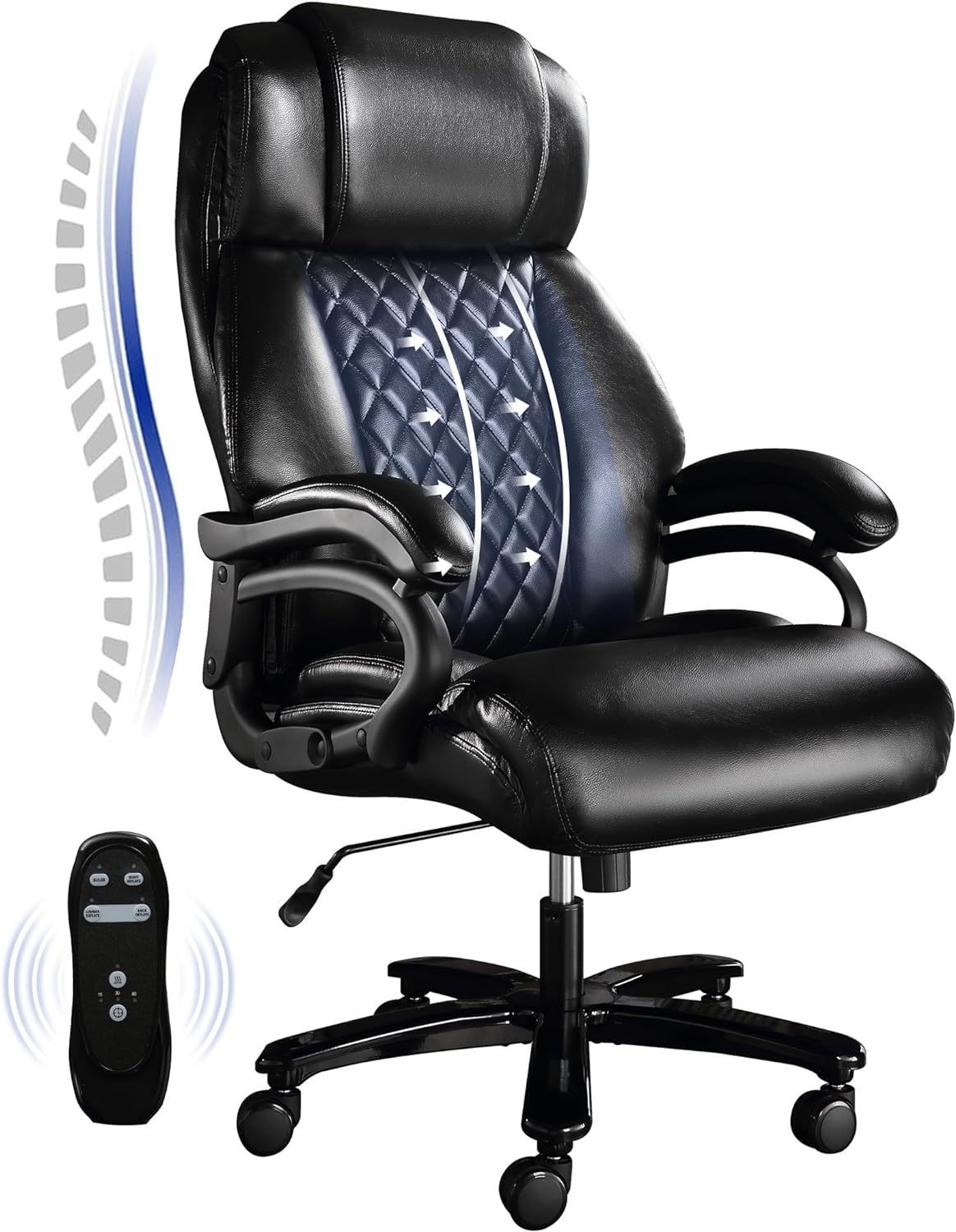 Big and Tall Office Chair, 500lbs High Back Large Executive Chair with Electric Airbag Heating High Back Computer Chair with Wide Seat, Black Ergonomic Leather Rocking Chair - Free Shipping - Aurelia Clothing