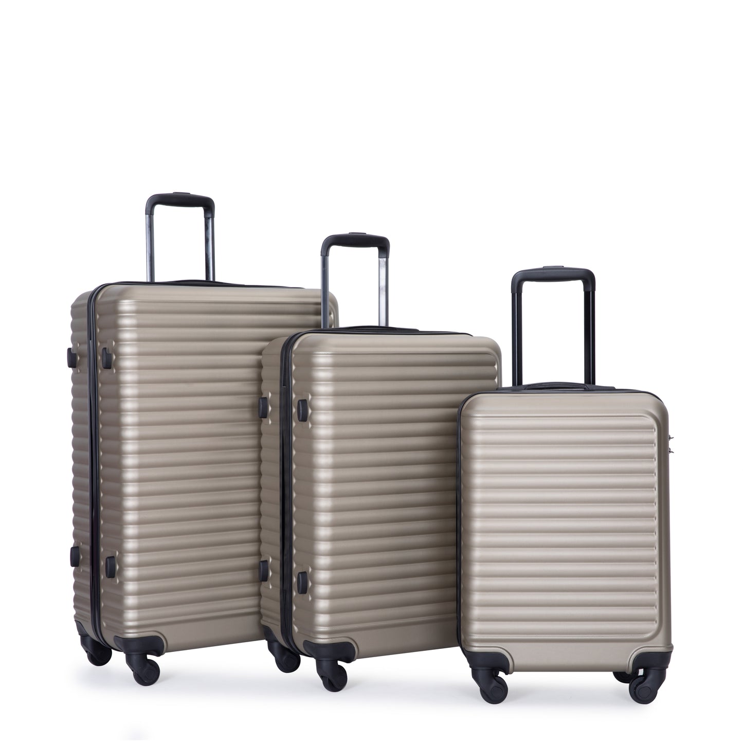 3 Piece Luggage Sets ABS Lightweight Suitcase with Two Hooks, Spinner Wheels, TSA Lock, (20/24/28) GOLD - Free Shipping - Aurelia Clothing