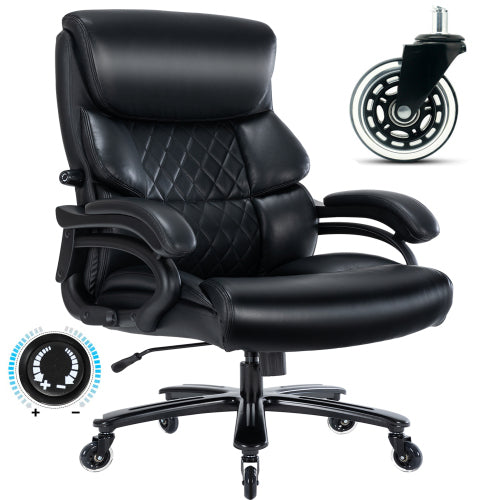 Big and Tall Office Chair 500 LBS-Executive Office Chair for Heavy People-Heavy Duty Office Chair with Sturdy Rollerblade Wheels-Desk Chair with Adjustable Lumbar Support Black Leather Chair  - Aurelia Clothing