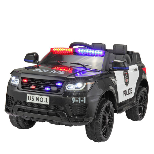 12V Kid Ride on Police Car with Parental Remote Control, Battery Powered Electric Truck with Siren, Flashing Lights,Music, Spring Suspension, Black - Free Shipping - Aurelia Clothing