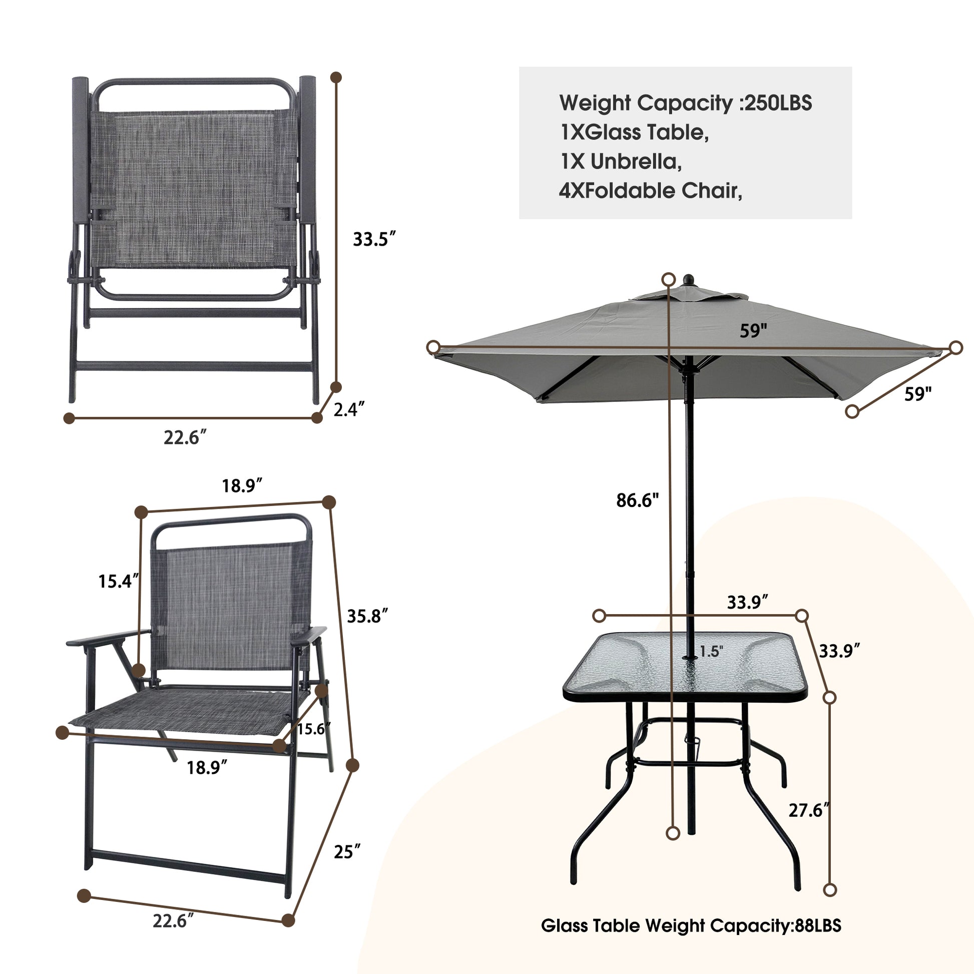 Outdoor Patio Dining Set for 4 People, Metal Patio Furniture Table and Chair Set with Umbrella, Black - Free Shipping - Aurelia Clothing