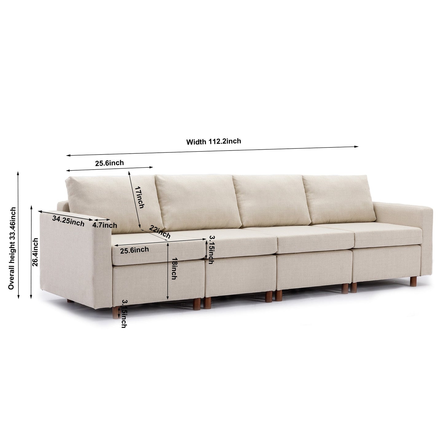 4 Seat Module Sectional Sofa Couch With 1 Ottoman for living room,Seat Cushion and Back Cushion Non-Removable and Non-Washable,Cream - Free Shipping - Aurelia Clothing