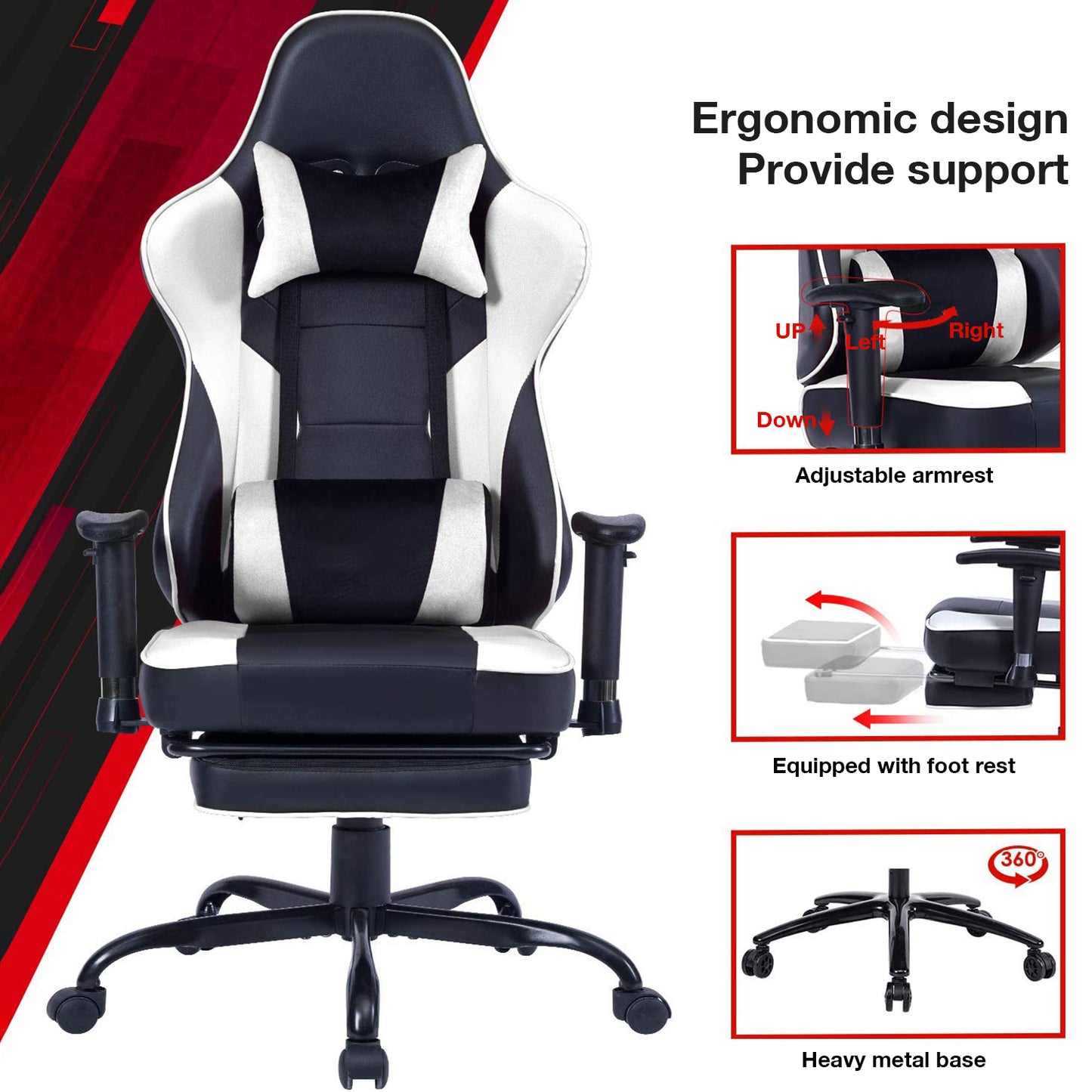 Game chair, ergonomically designed computer chair with headrest and 2D armrests, waist pillow electronic lounge chair with vibration massage function, competitive chair - Free Shipping - Aurelia Clothing