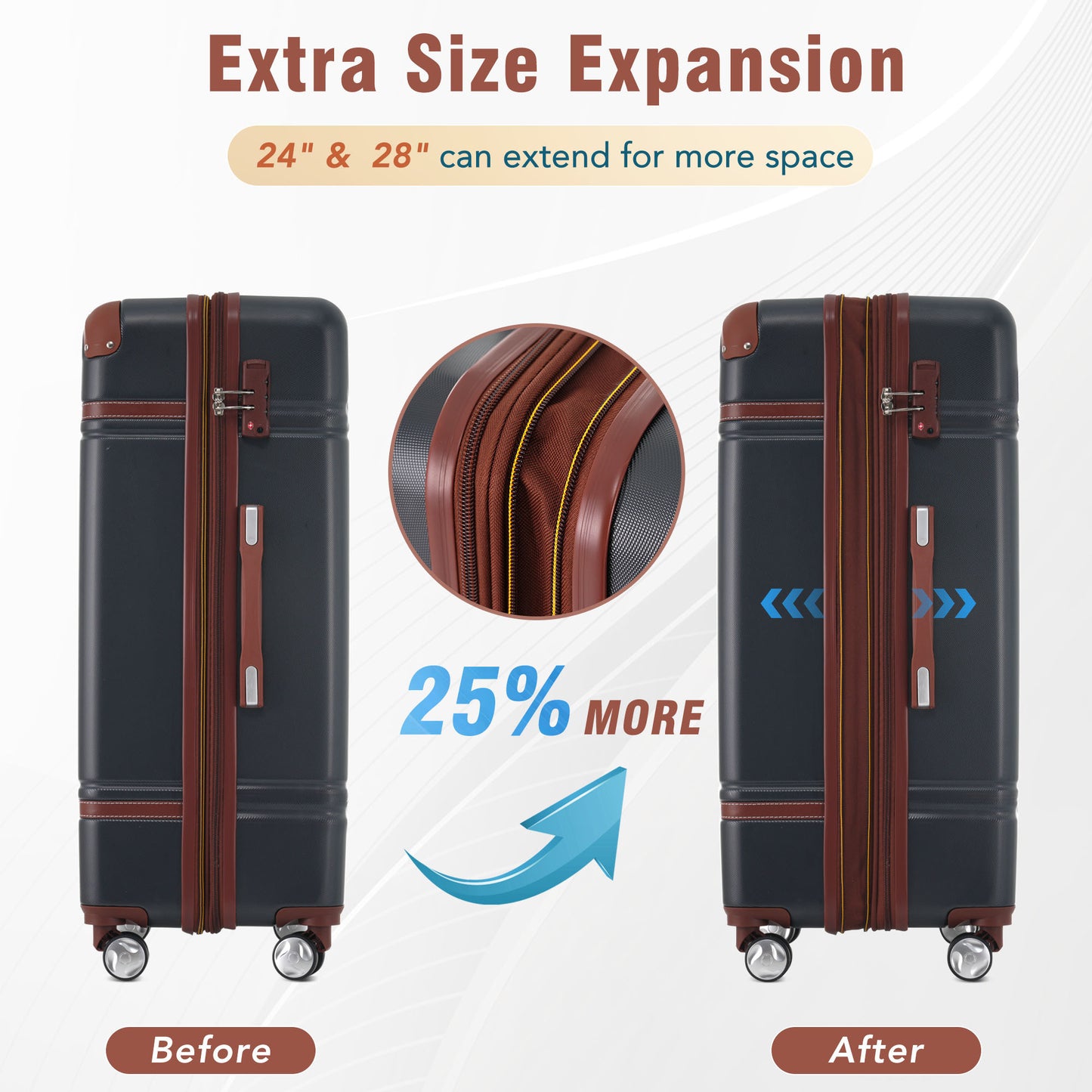 Hardshell Luggage Sets 3 Pieces 20"+28" Luggages and Cosmetic Case Spinner Suitcase with TSA Lock  Lightweight - Free Shipping - Aurelia Clothing