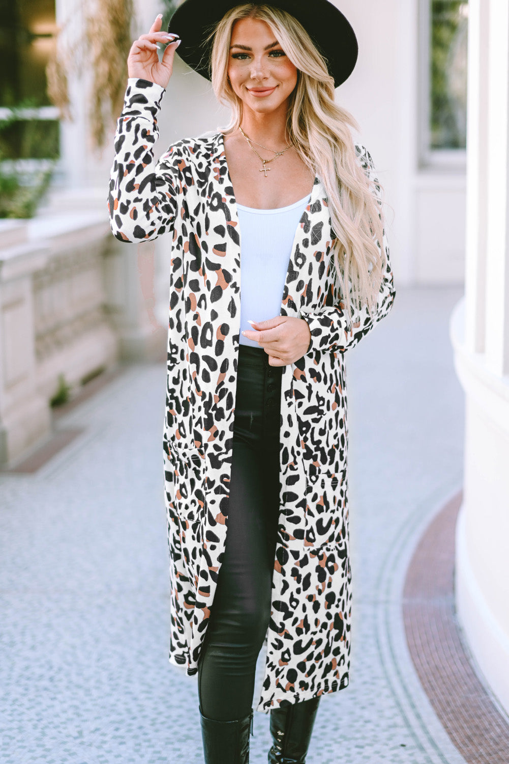 Leopard Open Front Long Sleeve Cover Up - Free Shipping - Aurelia Clothing