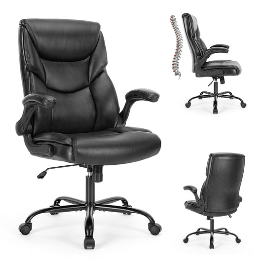 Sweetcrispy Executive Office PU Leather  Desk Chair High Back Flip-Up Armrest Adjustable Ergonomic Home Office Chair - Free Shipping - Aurelia Clothing