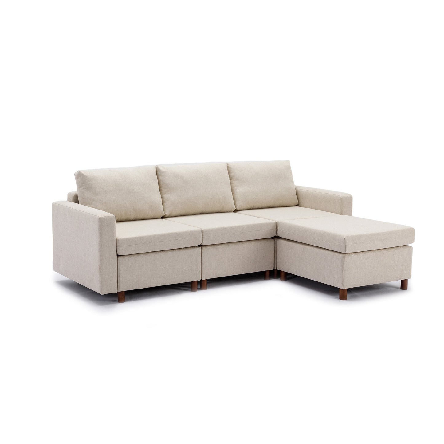 3 Seat Module Sectional Sofa Couch With 1 Ottoman for living room,Seat Cushion and Back Cushion Non-Removable and Non-Washable,Cream - Free Shipping - Aurelia Clothing