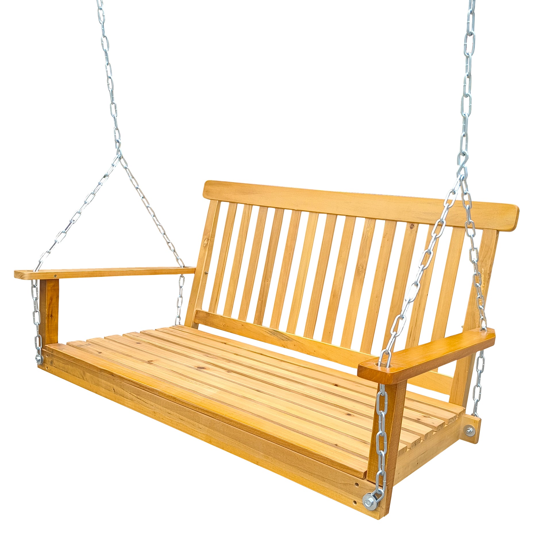 Front Porch Swing with Armrests, Wood Bench Swing with Hanging Chains,for Outdoor Patio ,Garden Yard, porch, backyard,  or sunroom,Easy to Assemble,teak - Free Shipping - Aurelia Clothing