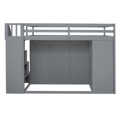 Full Size Wood Loft Bed With Built-in Wardrobes, Cabinets and Drawers, Gray - Free Shipping - Aurelia Clothing