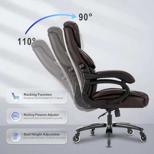 Big and Tall Office Chair 500 LBS-Executive Office Chair for Heavy People-Heavy Duty Office Chair with Sturdy Rollerblade Wheels-Desk Chair with Adjustable Lumbar Support Black Leather Chair  - Aurelia Clothing