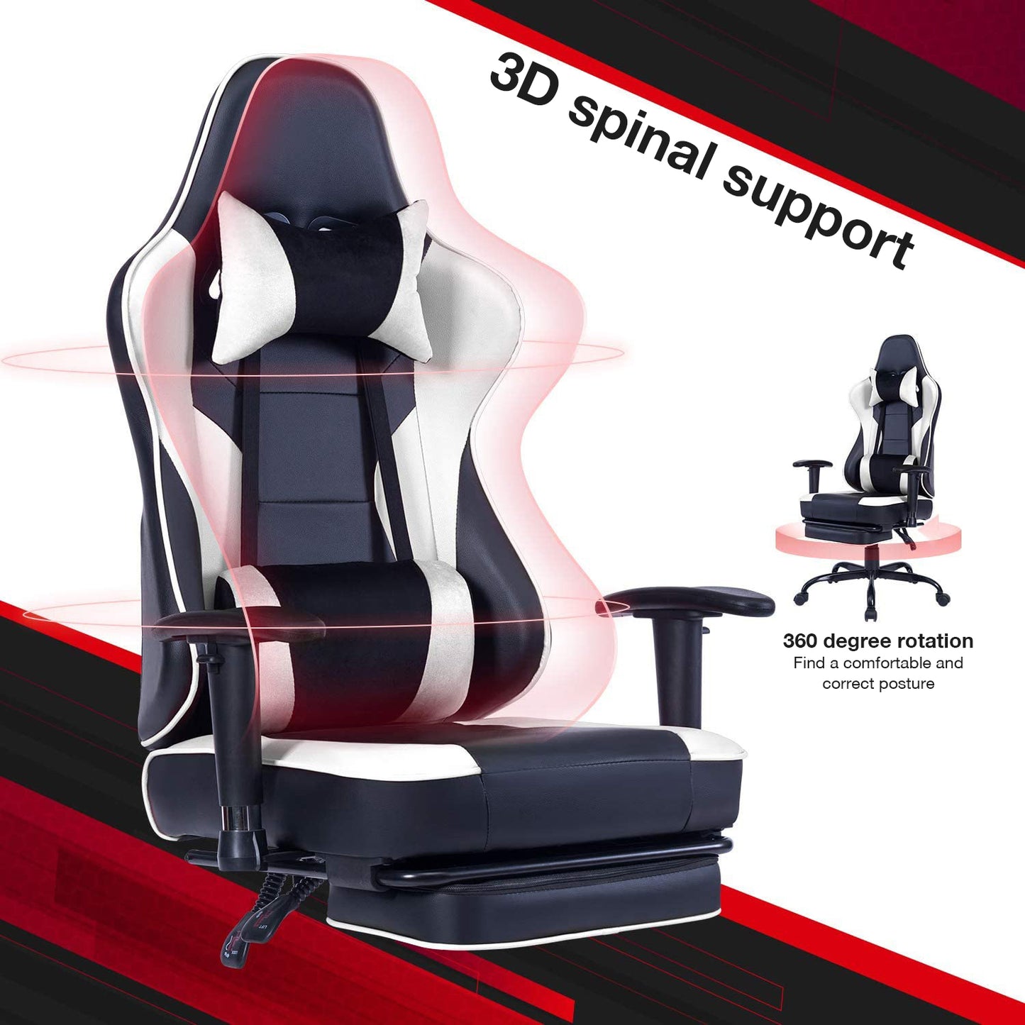 Game chair, ergonomically designed computer chair with headrest and 2D armrests, waist pillow electronic lounge chair with vibration massage function, competitive chair - Free Shipping - Aurelia Clothing