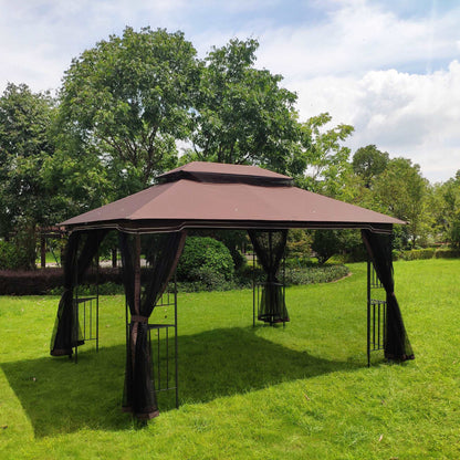 13x10 Outdoor Patio Gazebo Canopy Tent With Ventilated Double Roof And Mosquito net(Detachable Mesh Screen On All Sides),Suitable for Lawn, Garden, Backyard and Deck,Brown Top - Free Shipping - Aurelia Clothing