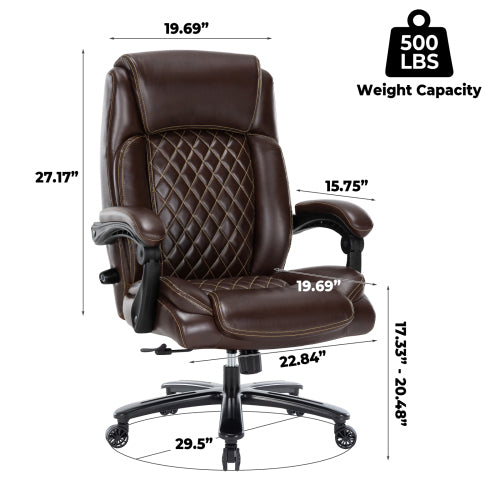 Executive Office Chair - 500lbs Heavy Duty Office Chair, Wide Seat Bonded Leather Office Chair with 30-Degree Back Tilt & Lumbar Support (Brown) Free Shipping - Aurelia Clothing