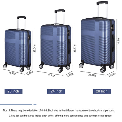 3 Piece Luggage with TSA Lock ABS, Durable Luggage Set, Lightweight Suitcase with Hooks, Spinner Wheels Cross Stripe Luggage Sets 20in/24in/28in - Free Shipping - Aurelia Clothing