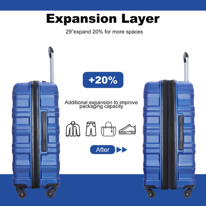 3 Piece Luggage Sets PC Lightweight & Durable Expandable Suitcase with Two Hooks, Spinner Wheels, TSA Lock, (21/25/29) Dark Blue - Free Shipping - Aurelia Clothing