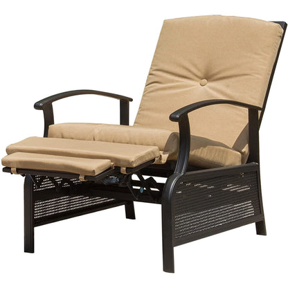 Patio Recliner Chair with Cushions,Outdoor Adjustable Lounge Chair,Reclining Patio Chairs with Strong Extendable Metal Frame for Reading,Garden,Lawn (Khaki, 1 Chair) - Free Shipping - Aurelia Clothing