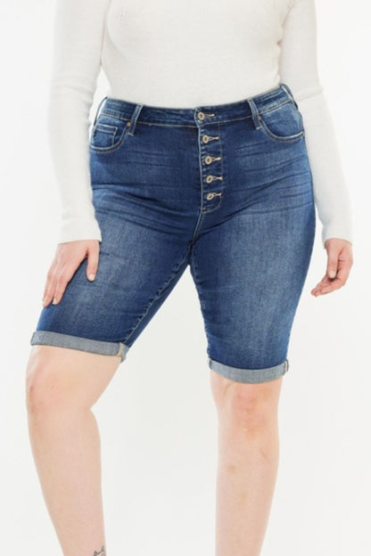 Kancan Full Size Cat's Whiskers Button Fly Denim Shorts - Aurelia Clothing