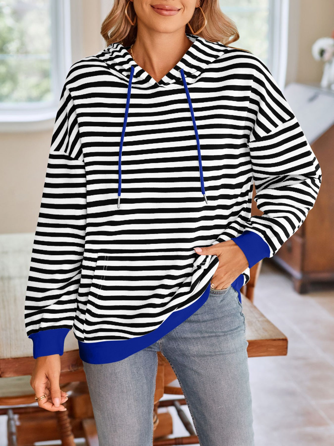 Lovelet Drawstring Striped Long Sleeve Hoodie - Aurelia Clothing