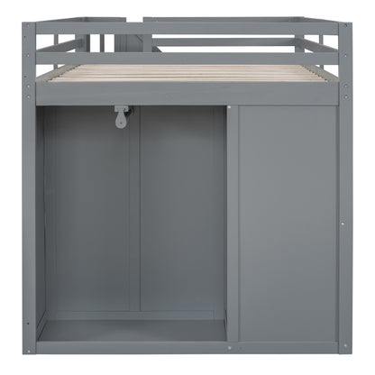 Full Size Wood Loft Bed With Built-in Wardrobes, Cabinets and Drawers, Gray - Free Shipping - Aurelia Clothing