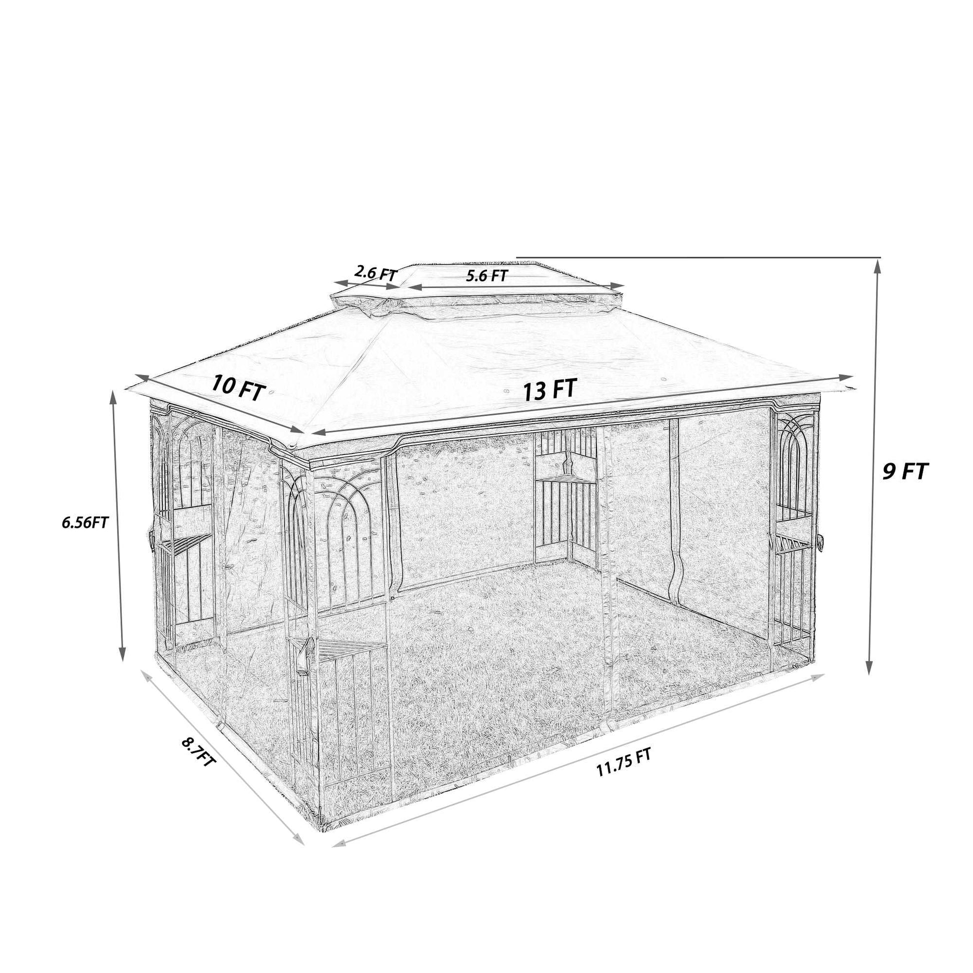 13x10 Outdoor Patio Gazebo Canopy Tent With Ventilated Double Roof And Mosquito net(Detachable Mesh Screen On All Sides),Suitable for Lawn, Garden, Backyard and Deck,Brown Top - Free Shipping - Aurelia Clothing