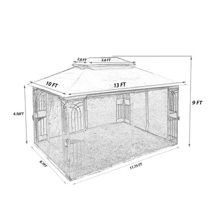 13x10 Outdoor Patio Gazebo Canopy Tent With Ventilated Double Roof And Mosquito net(Detachable Mesh Screen On All Sides),Suitable for Lawn, Garden, Backyard and Deck,Brown Top - Free Shipping - Aurelia Clothing