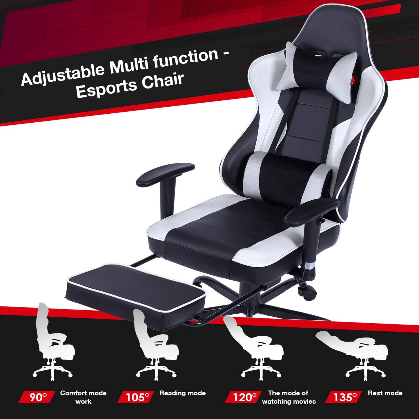 Game chair, ergonomically designed computer chair with headrest and 2D armrests, waist pillow electronic lounge chair with vibration massage function, competitive chair - Free Shipping - Aurelia Clothing