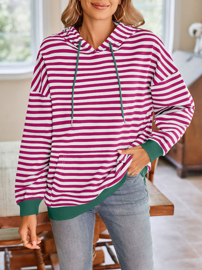 Lovelet Drawstring Striped Long Sleeve Hoodie - Aurelia Clothing