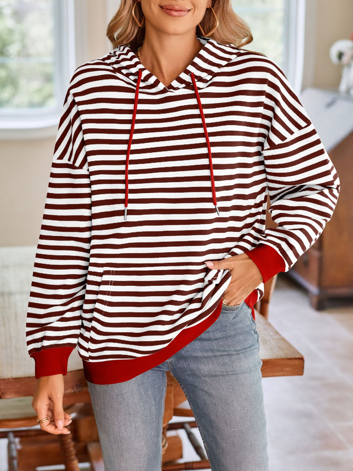 Lovelet Drawstring Striped Long Sleeve Hoodie - Aurelia Clothing