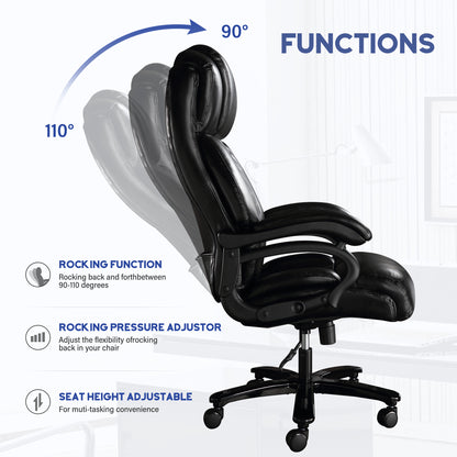 Big and Tall Office Chair, 500lbs High Back Large Executive Chair with Electric Airbag Heating High Back Computer Chair with Wide Seat, Black Ergonomic Leather Rocking Chair - Free Shipping - Aurelia Clothing