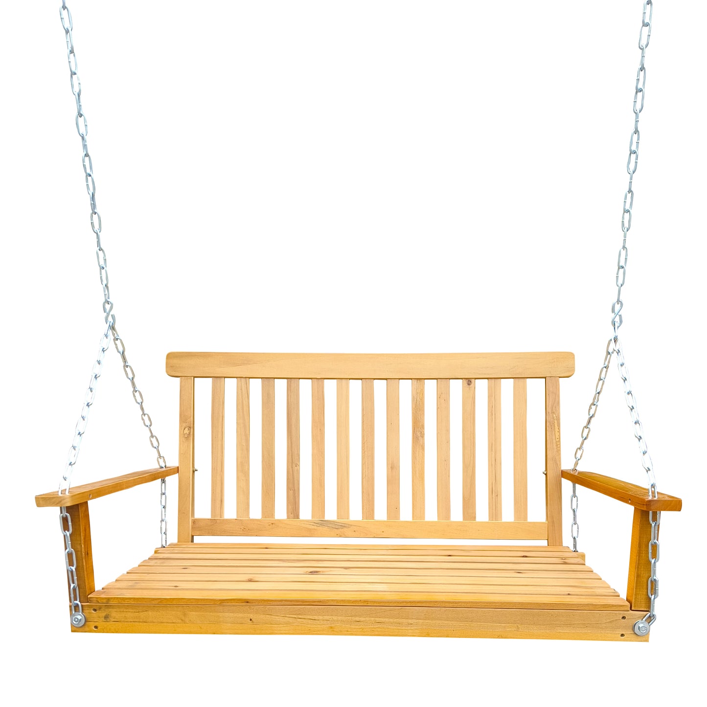 Front Porch Swing with Armrests, Wood Bench Swing with Hanging Chains,for Outdoor Patio ,Garden Yard, porch, backyard,  or sunroom,Easy to Assemble,teak - Free Shipping - Aurelia Clothing