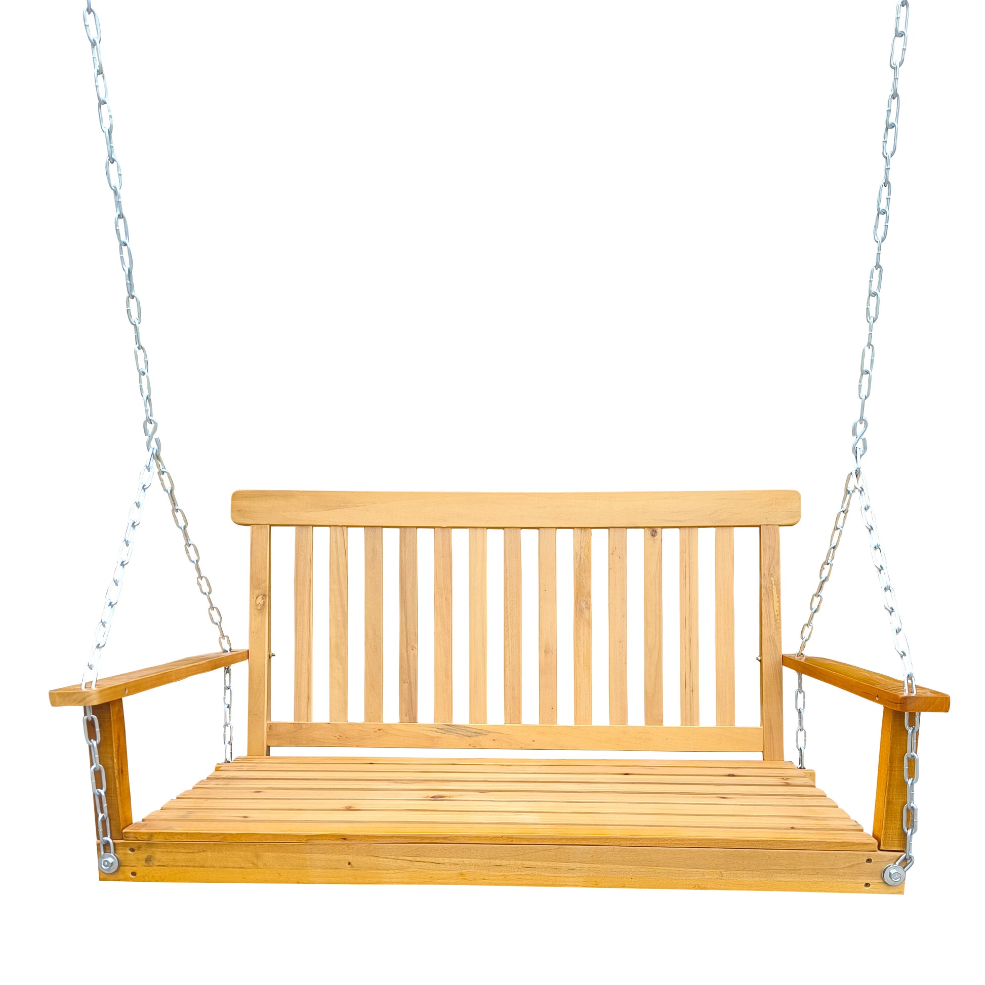 Front Porch Swing with Armrests, Wood Bench Swing with Hanging Chains,for Outdoor Patio ,Garden Yard, porch, backyard,  or sunroom,Easy to Assemble,teak - Free Shipping - Aurelia Clothing