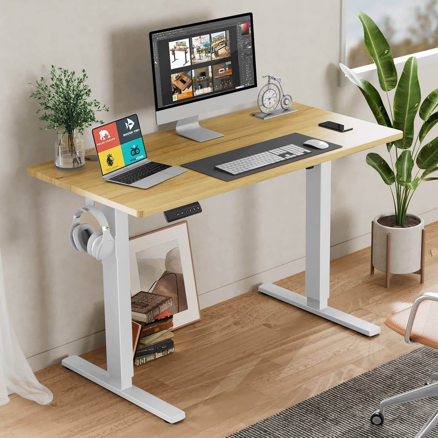 Electric Height Adjustable Standing Desk,Sit to Stand Ergonomic Computer Desk,Yellow,48'' x 24" - Free Shipping - Aurelia Clothing