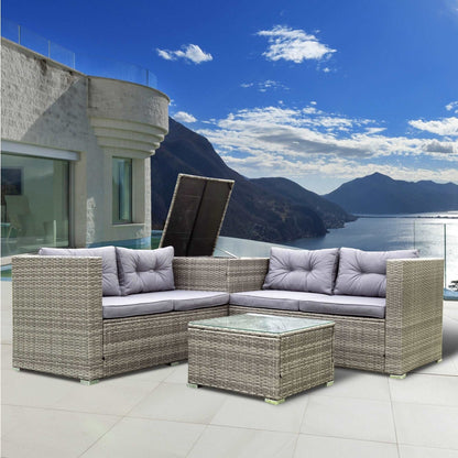 4 Piece Patio Sectional Wicker Rattan Outdoor Furniture Sofa Set with Storage Box Grey - Free Shipping - Aurelia Clothing