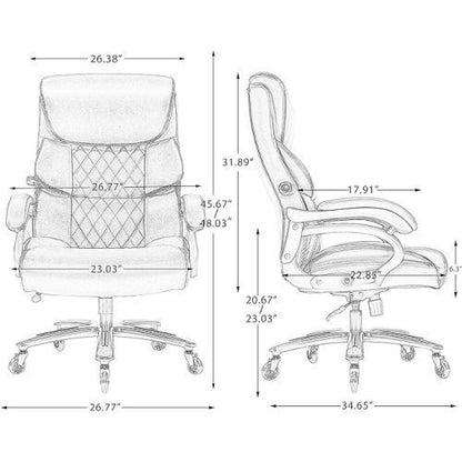 Big and Tall Office Chair 500 LBS-Executive Office Chair for Heavy People-Heavy Duty Office Chair with Sturdy Rollerblade Wheels-Desk Chair with Adjustable Lumbar Support Black Leather Chair  - Aurelia Clothing