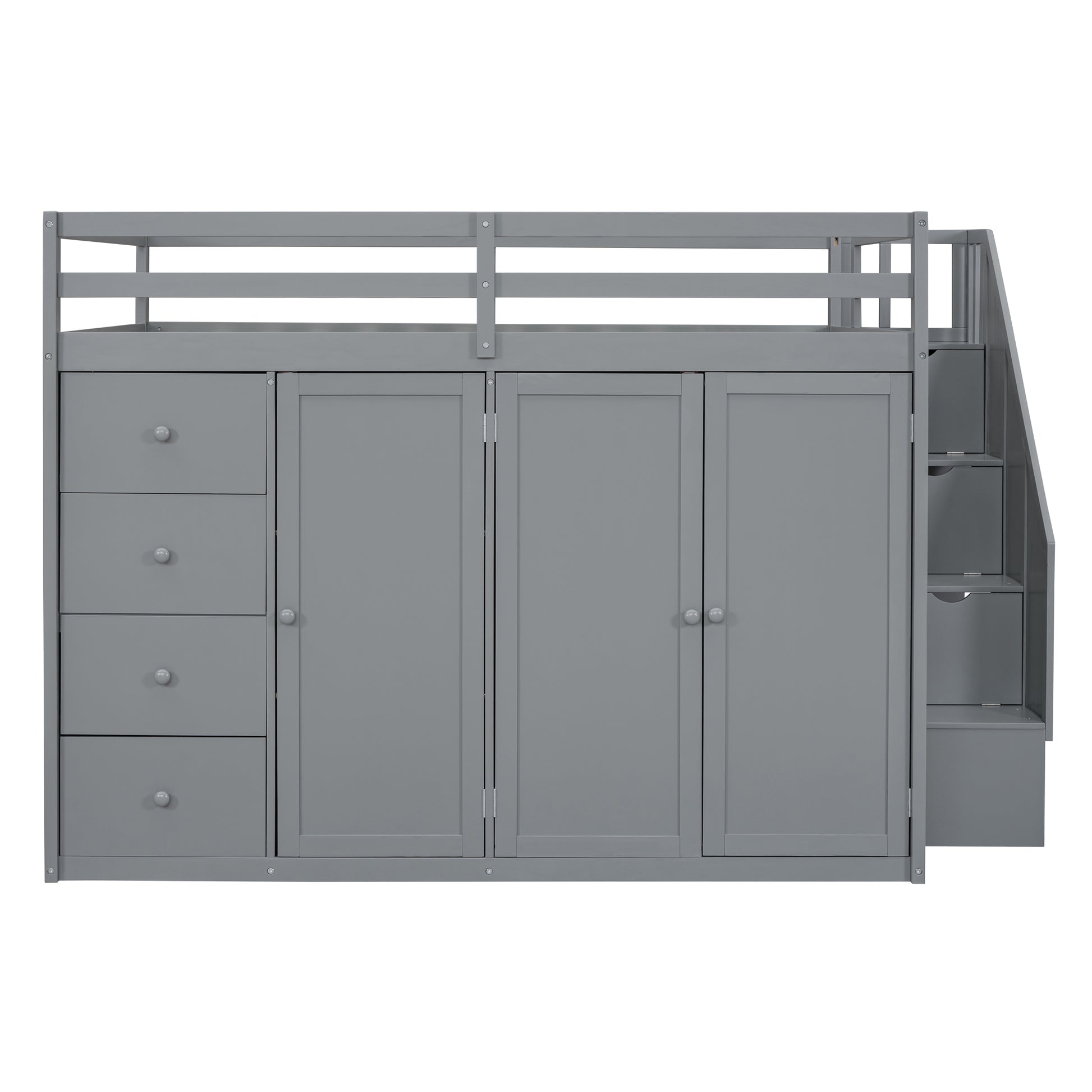 Full Size Wood Loft Bed With Built-in Wardrobes, Cabinets and Drawers, Gray - Free Shipping - Aurelia Clothing