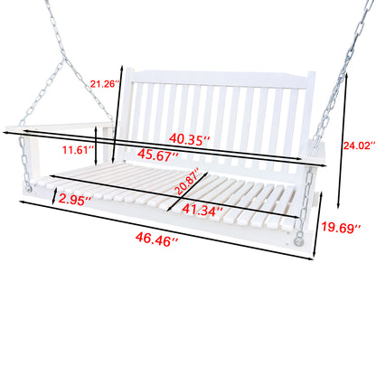 Front Porch Swing with Armrests, Wood Bench Swing with Hanging Chains,for Outdoor Patio ,Garden Yard, porch, backyard, or sunroom,Easy to Assemble,white - Free Shipping - Aurelia Clothing