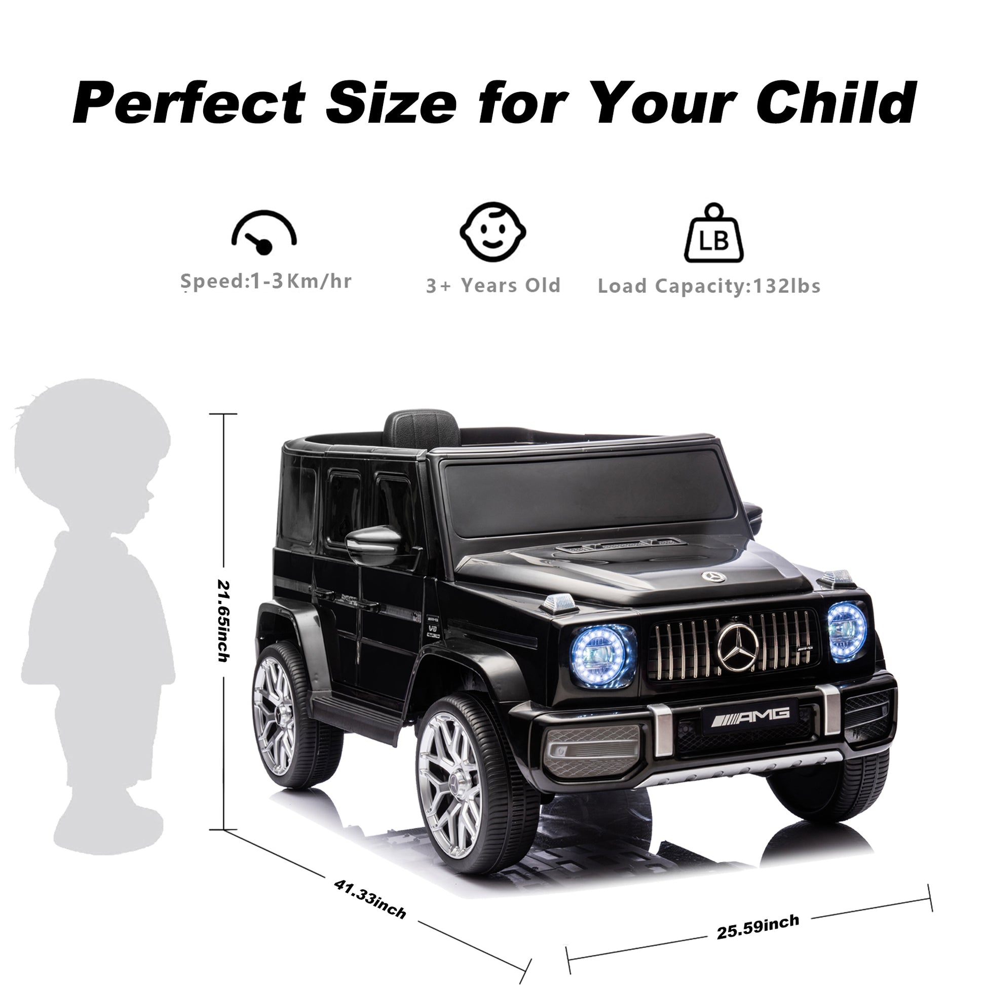 Licensed Mercedes Benz G63 Kids Ride On Car, 12V Electric Vehicle with Remote Control, Double Open Doors, Music, Bluetooth, Wheels Suspension, Battery Powered for Children Boy Girl (Black) -  - Aurelia Clothing