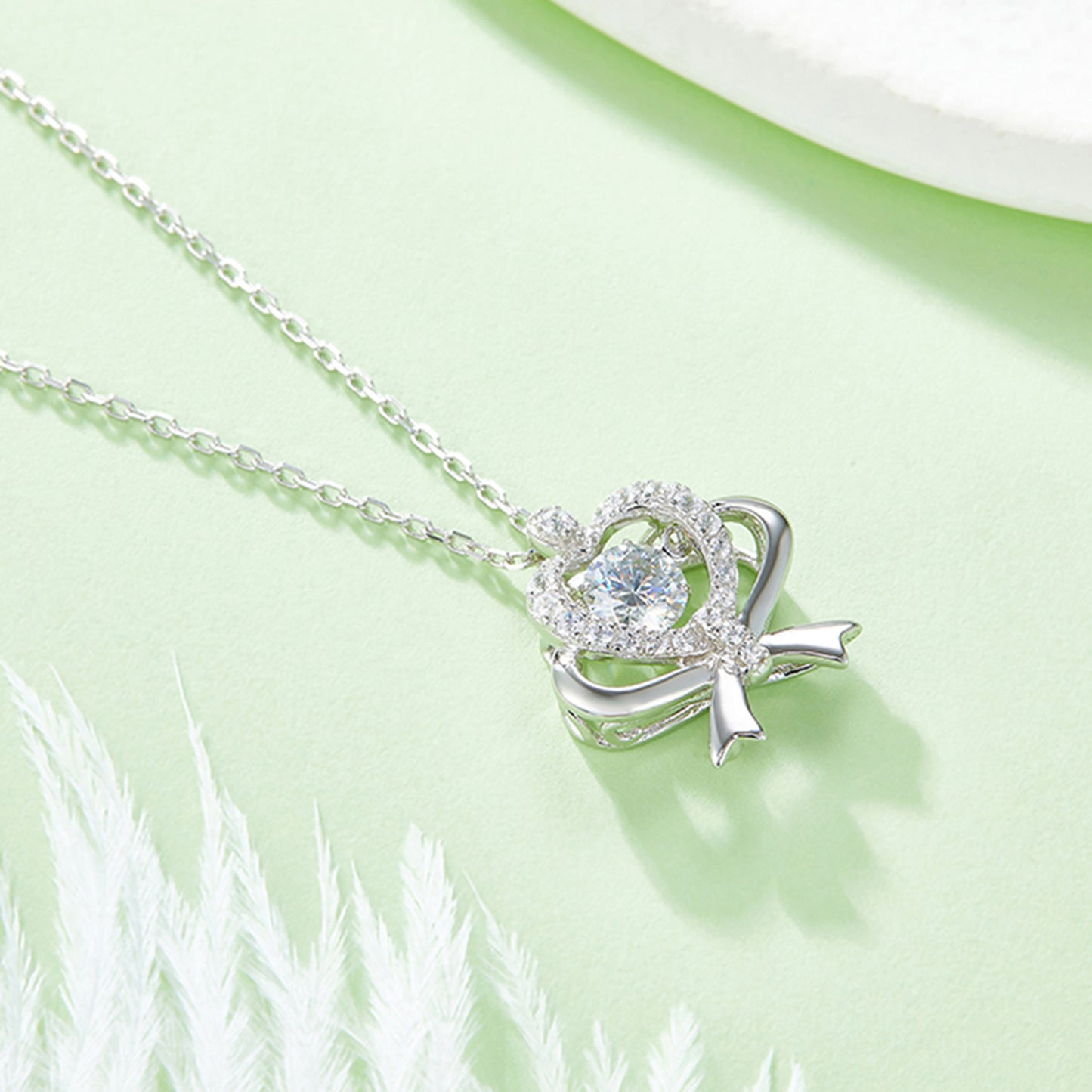 Moissanite 925 Sterling Silver Bow & Heart Necklace - Aurelia Clothing