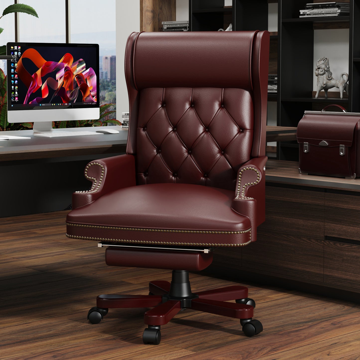 330LBS Executive Office Chair with Footstool, Ergonomic Design High Back Reclining Comfortable Desk Chair -  Burgundy - Free Shipping - Aurelia Clothing