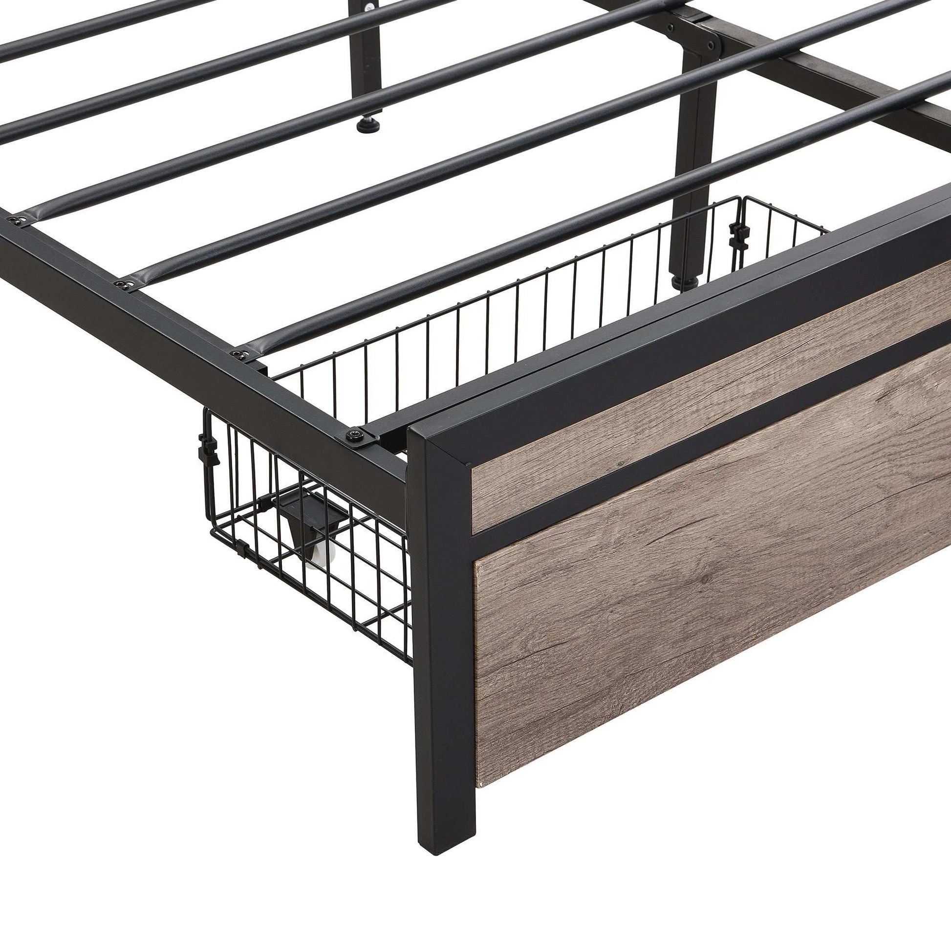 Queen Size  Metal Platform Bed Frame with upholstery storage function Headboard   and USB LINER  and Footboard with drawers , No Box Spring Needed, Large Under Bed Storage, Easy Assemble - Fr - Aurelia Clothing