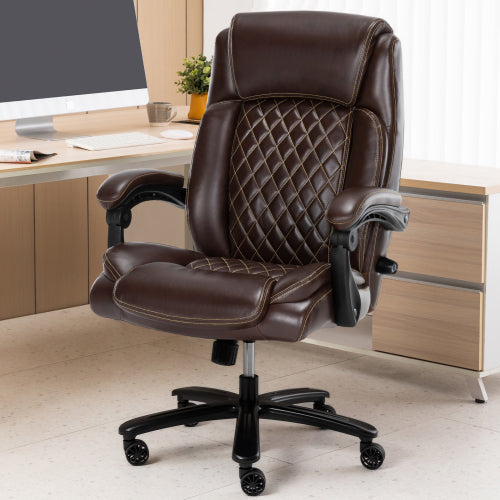 Executive Office Chair - 500lbs Heavy Duty Office Chair, Wide Seat Bonded Leather Office Chair with 30-Degree Back Tilt & Lumbar Support (Brown) Free Shipping - Aurelia Clothing