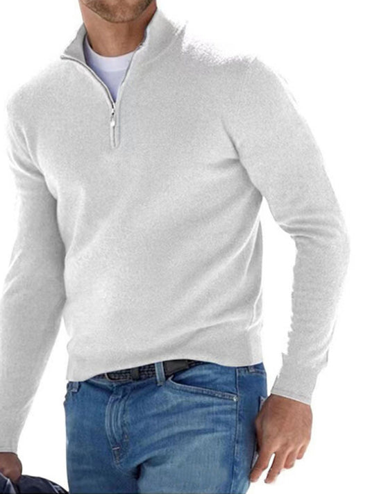 Long Sleeve V Neck Wool Fleece Zipper Men's Casual Top Polo Shirt - Free Shipping - Aurelia Clothing