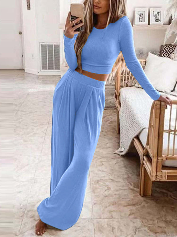 Women's Solid Color Knitted Casual Home Two-Piece Suit - Free Shipping - Aurelia Clothing