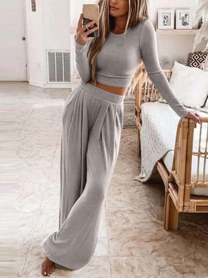 Women's Solid Color Knitted Casual Home Two-Piece Suit - Free Shipping - Aurelia Clothing