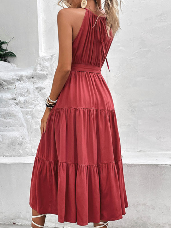 New fashionable women's halterneck solid color mid-length dress - Free Shipping - Aurelia Clothing